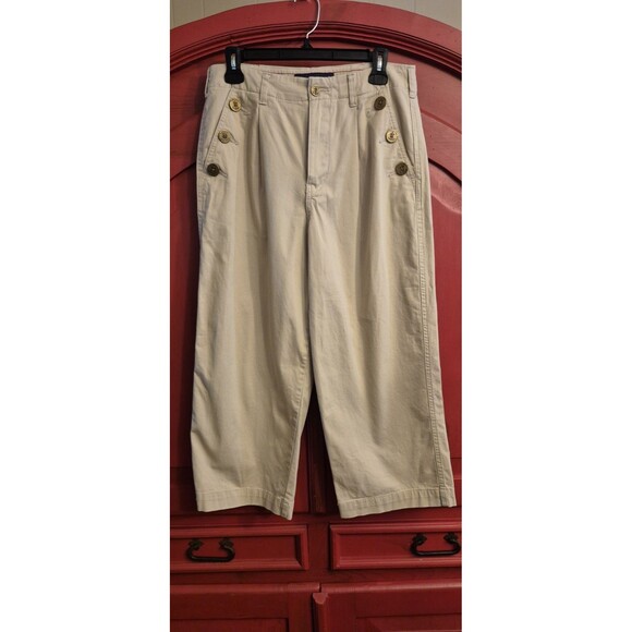 Tommy Hilfiger  8 Womens Wide Leg Casual Chino Pants Sailor Button Accents EUC - Picture 1 of 5